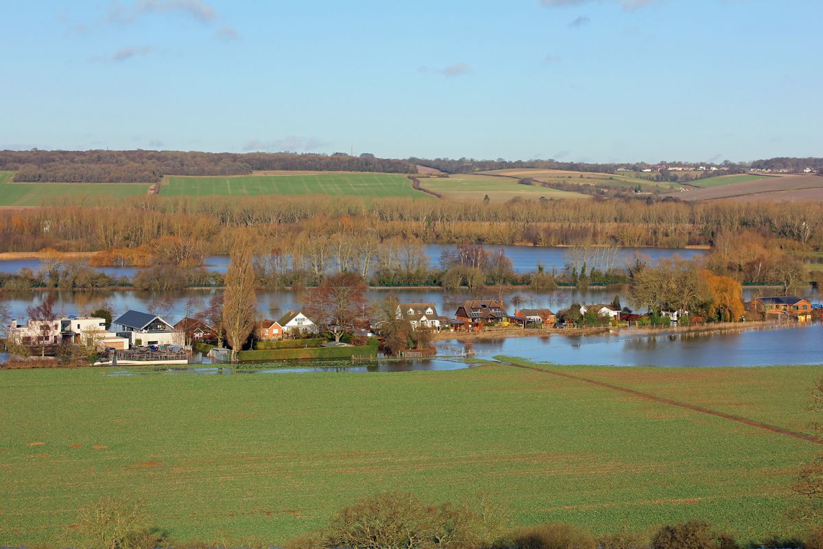 Low-lying farmland in flood